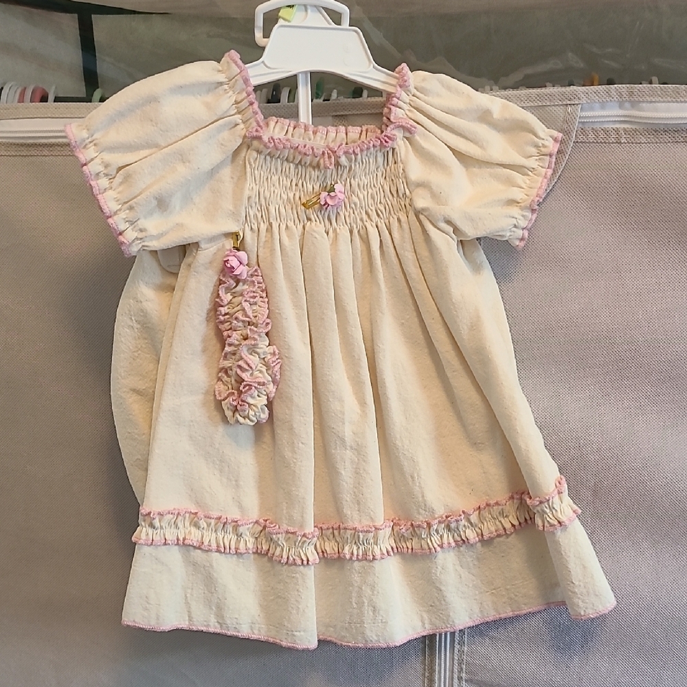 Charming Cream and Pink Kids Dress